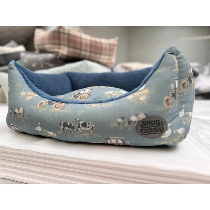 Snug & Cosy Farmyard Blue Reversible Rectangle Dog Bed – 107cm