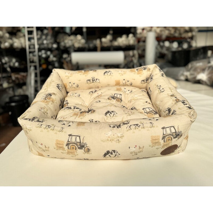 Snug & Cosy Farmyard Cream Reversible Rectangle Dog Bed – 64cm