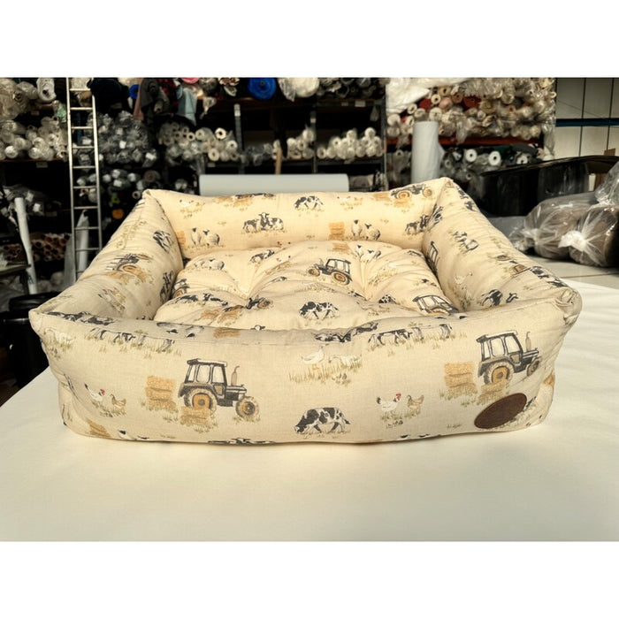 Snug & Cosy Farmyard Cream Reversible Rectangle Dog Bed – 76cm