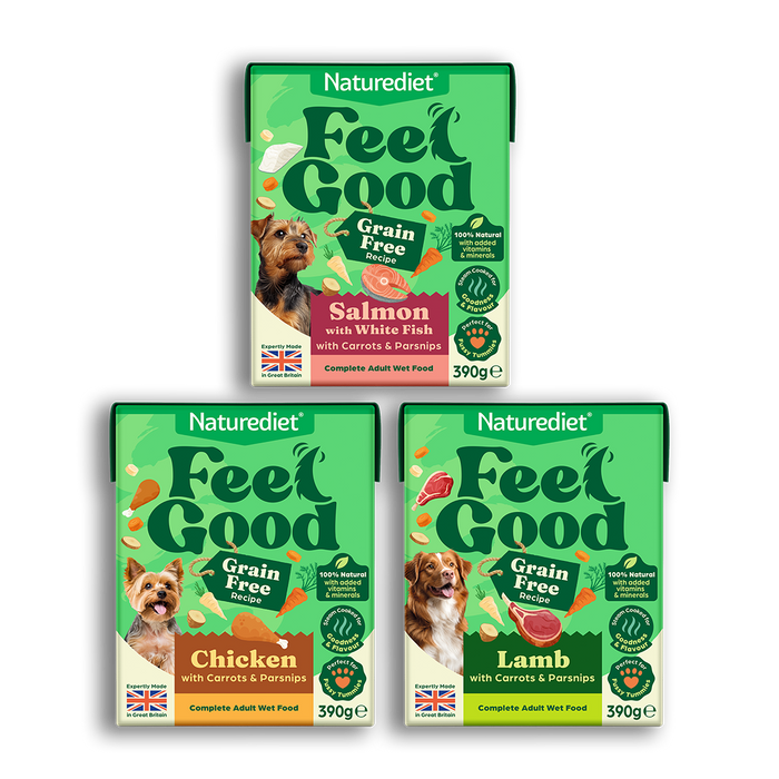 Naturediet Feel Good Grain-Free Meat & Fish Wet Dog Food Multipack – 12 x 390g