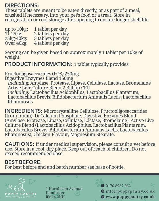 Gut Health Tablets – Chicken (120 Pack)
With probiotics, prebiotics & enzymes for digestive support