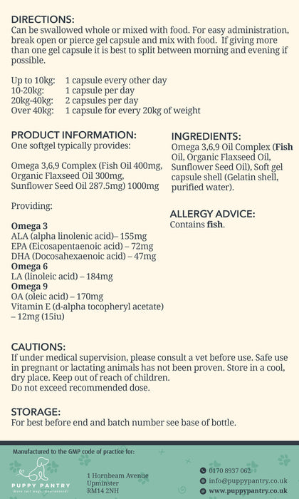 Omega 3-6-9 Softgels (120 Pack)
Supports brain function, skin health & a shiny coat