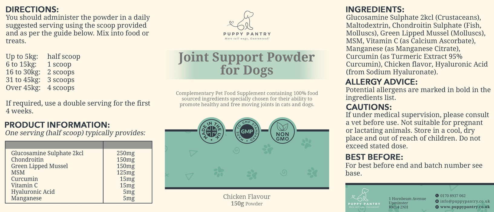 Joint Support Powder – Chicken (150g)
With glucosamine, chondroitin & MSM for mobility & comfort at all ages