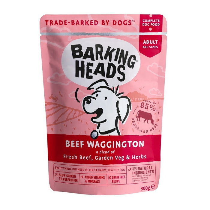 Barking Heads Beef Waggington Grain-Free Wet Dog Food Pouches – 10 x 300g