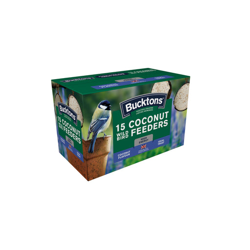 Bucktons Suet-Filled Coconut Feeders High-Energy Wild Bird Treats Pack of 15