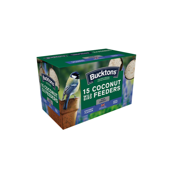 Bucktons Suet-Filled Coconut Feeders High-Energy Wild Bird Treats Pack of 15