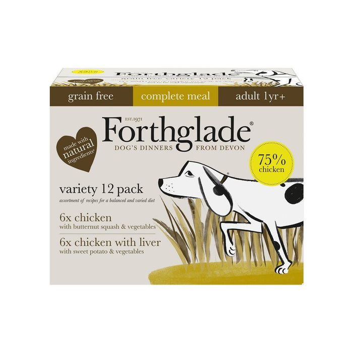 Forthglade Complete Grain-Free Chicken & Chicken Liver Wet Dog Food – 12 x 395g