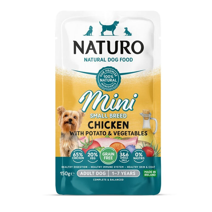 Naturo Mini Grain-Free Chicken Wet Dog Food Pouches – 8 x 150g