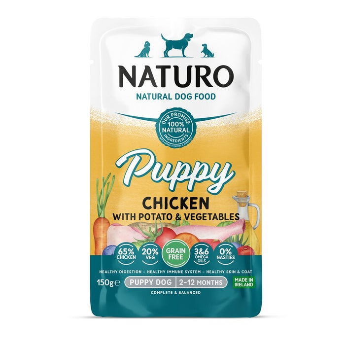 Naturo Grain-Free Puppy Chicken Wet Dog Food Pouches – 8 x 150g