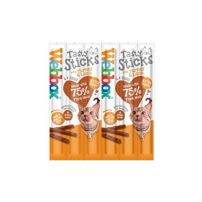 Webbox Tasty Sticks Turkey & Lamb Cat Treats – 12 Packs of 6 Sticks