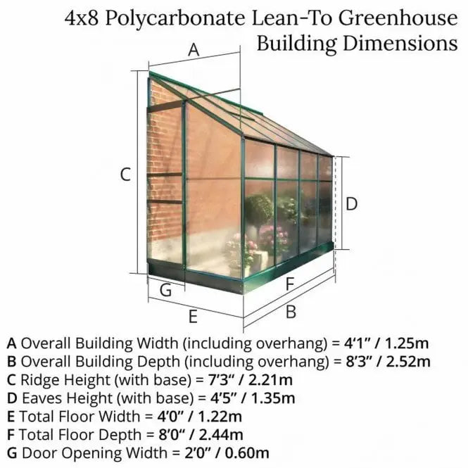 Polycarbonate Lean-To Greenhouse 4' x 8' - Chestnut Mill