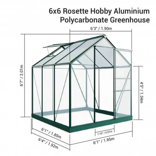 Rosette Hobby Aluminium Polycarbonate Greenhouse - 6' x 6' - Chestnut Mill