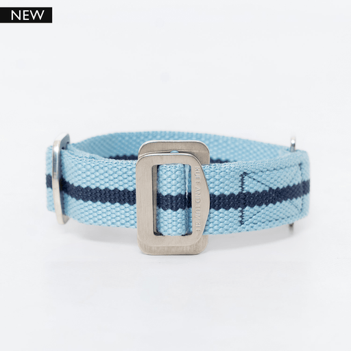 Ruff & Tumble All-Terrain canvas dog collar in Sky Blue / Navy