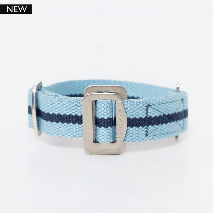 Ruff & Tumble All-Terrain canvas dog collar in Sky Blue / Navy