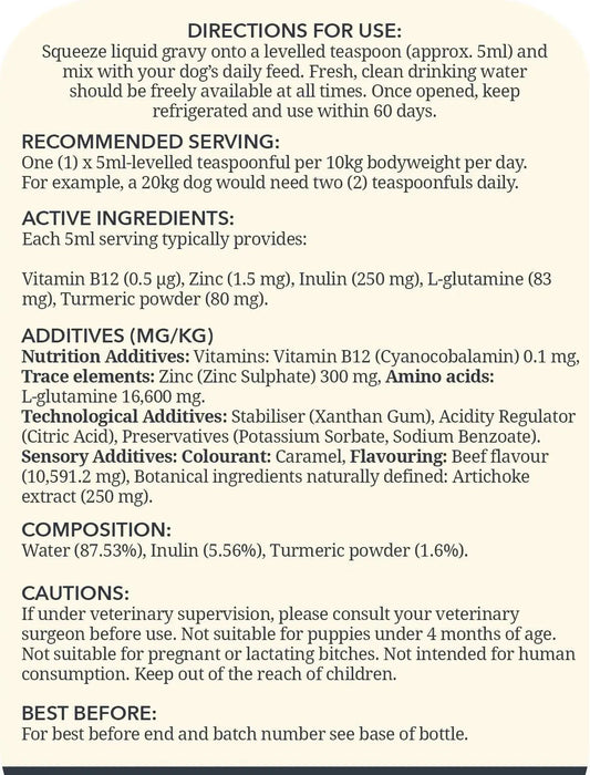 Probiotic Digestive Gravy – Beef (290ml)
Supports gut health, soothes sensitive stomachs, reduces gas & bloating