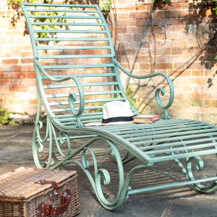 Ascalon Giverny Metal Garden Lounger with Cushion – Sage Green