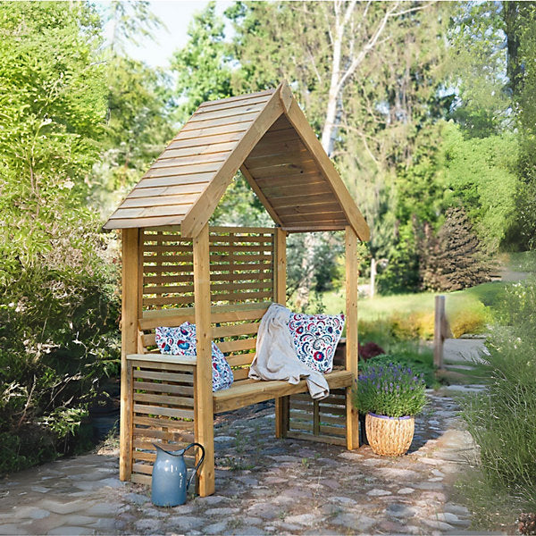 Jagram Orio Arbour with Bench – Half Trellis, garden view
