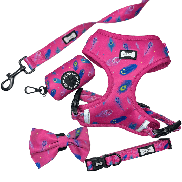 Peacock Power Adjustable Dog Harness - hot pink peacock feather dog harness