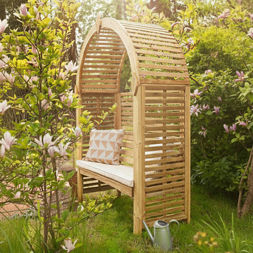 Jagram Roccolo Arbour with Bench – Full Trellis, garden view