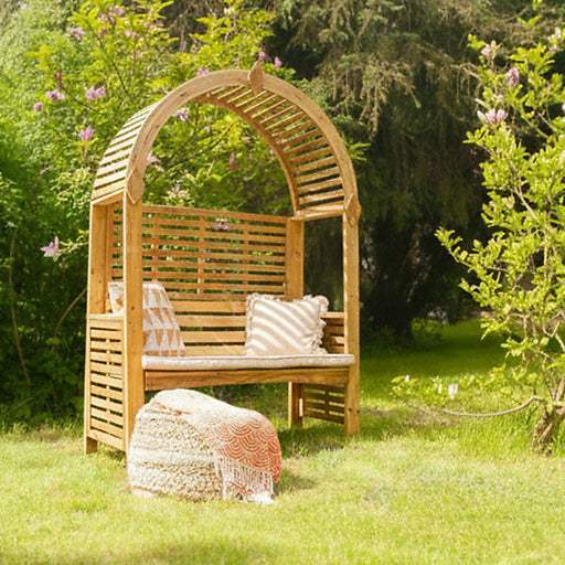 Jagram Roccolo Arbour with Bench – Half Trellis, garden view