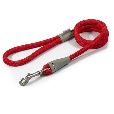 Ancol Viva Rope Reflective Snap Lead Red - Various Sizes