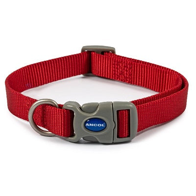 Ancol Red Nylon Adjustable Dog Collar - Various Sizes