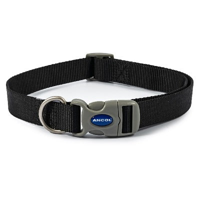 Ancol Black Nylon Adjustable Dog Collar - Various Sizes