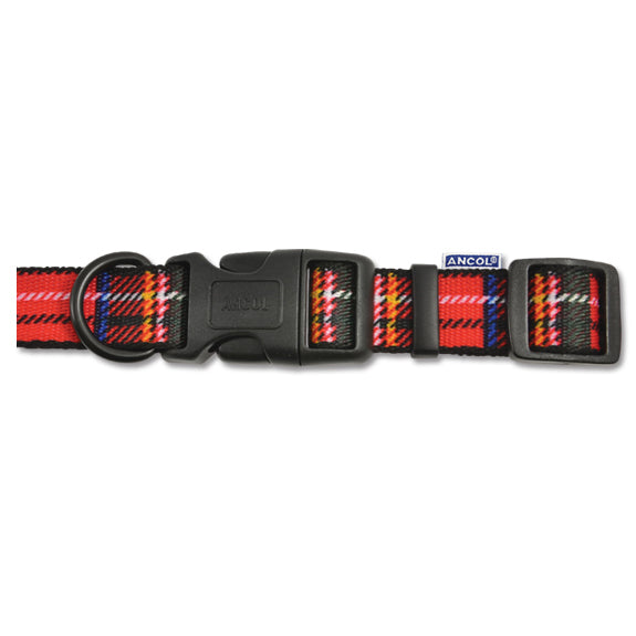 Ancol Tartan Adjustable Red Dog Collar - Various Sizes