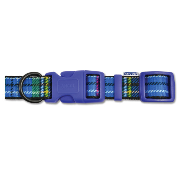 Ancol Blue Tartan Adjustable Dog Collar - Various Sizes