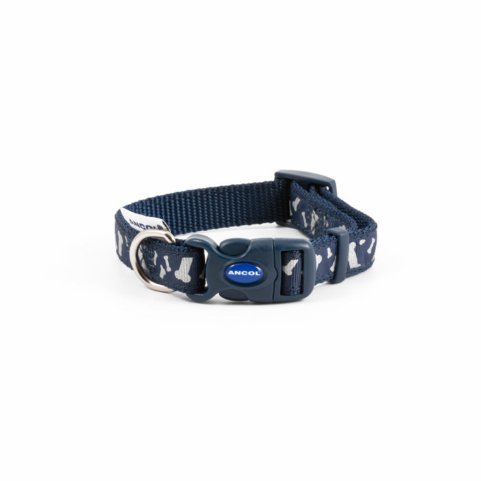 Ancol Paw and Bone Adjustable Reflective Blue Dog Collar - Various Sizes