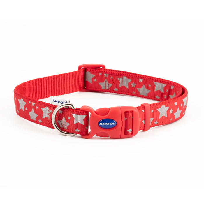 Ancol Paw and Bone Adjustable Reflective Red Dog Collar - Various Sizes