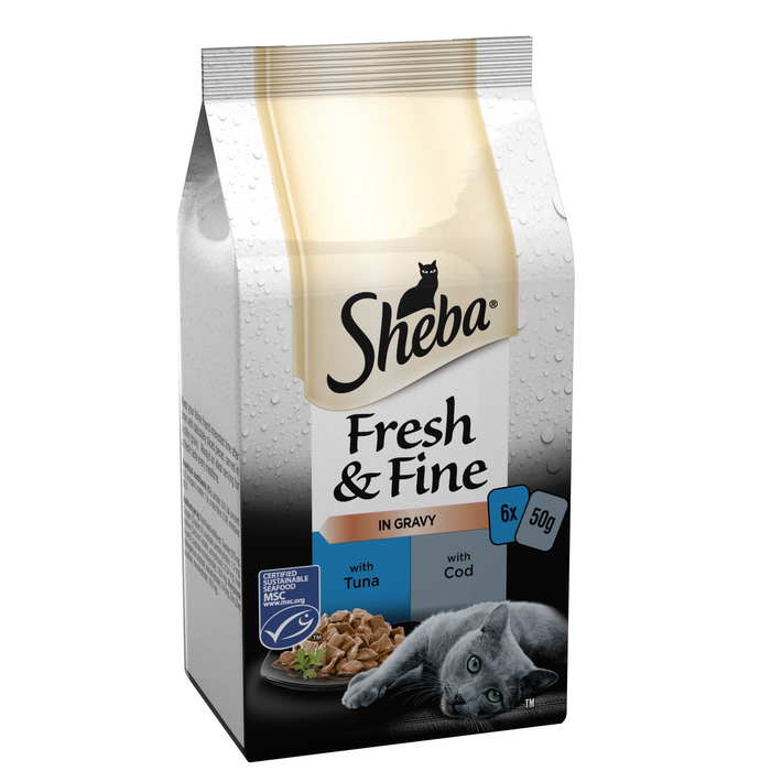 Sheba Pouches Fresh & Fine Tuna & Cod Chunks in Gravy - 8x 6x50g