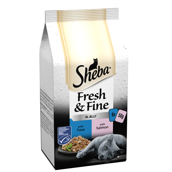 Sheba Pouches Fresh & Fine Tuna & Salmon Chunks in Jelly - 8x 6x50g