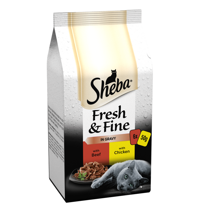 Sheba Pouches Fresh & Fine Beef & Chicken Chunks in Gravy - 8x 6x50g - APRIL SPECIAL OFFER - 12% OFF
