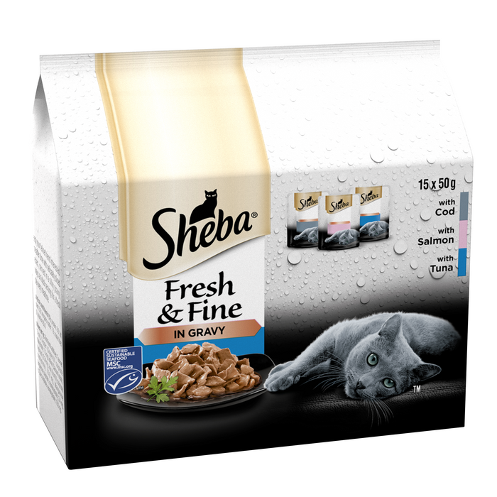 Sheba Pouches Fresh & Fine Fish Chunks in Gravy 3x 15x50g - APRIL SPECIAL OFFER - 17% OFF