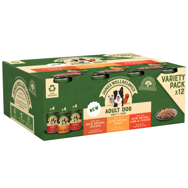 James Wellbeloved Adult Turkey, Lamb & Chicken Loaf Tins 12 x 400g - MAY SPECIAL OFFER - 10% OFF