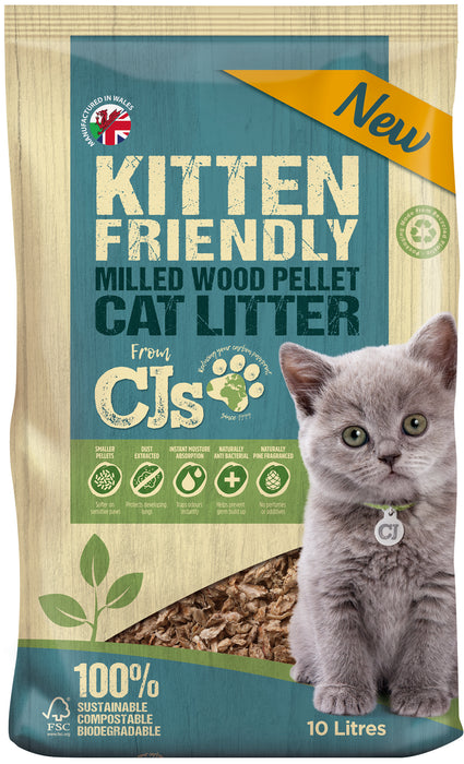 CJs Kitten Friendly Litter Wood Pellets 10 L