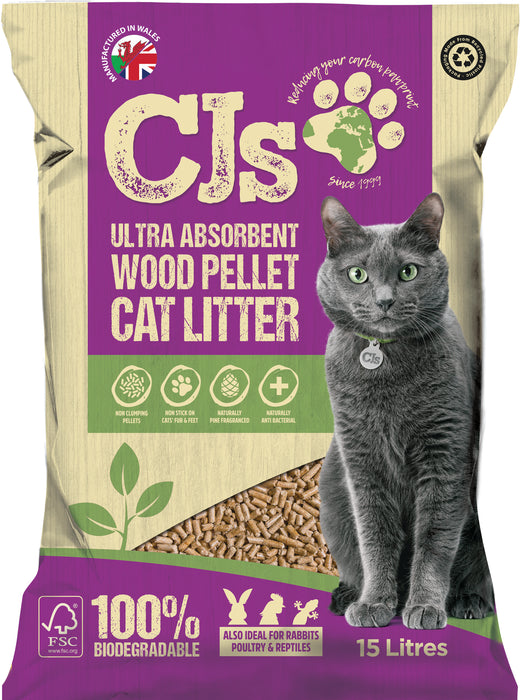 CJs Ultra Absorb Cat Litter Wood Pellets - Various Sizes