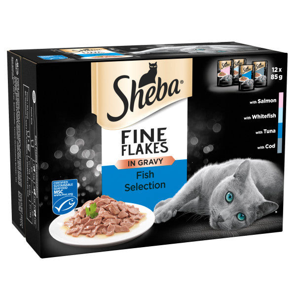 Sheba Pouches Fine Flakes Fish Chunks in Gravy - 4x 12x 85g - APRIL SPECIAL OFFER - 20% OFF