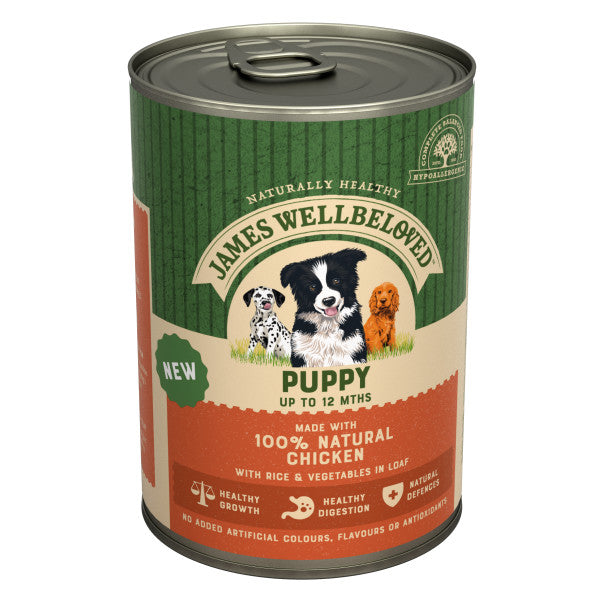 James Wellbeloved Dog Puppy Chicken Loaf Tins 12x400g - APRIL SPECIAL OFFER - 14% OFF