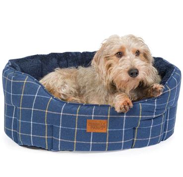 House of Paws Navy Check Tweed Oval Snuggle - Various Sizes