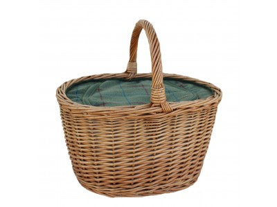 OVAL SHOPPING BASKET with GREEN TWEED COOLER BAG