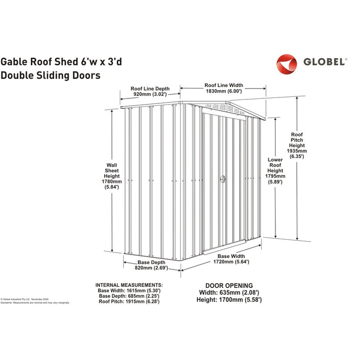 Global 6x3 Heritage Green Metal Apex Shed