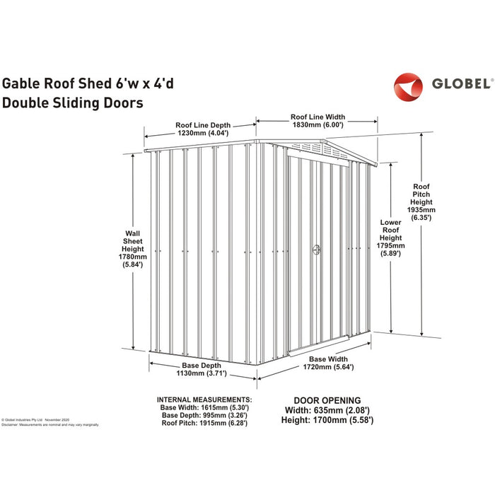 Global 6x4 Heritage Green Metal Apex Shed