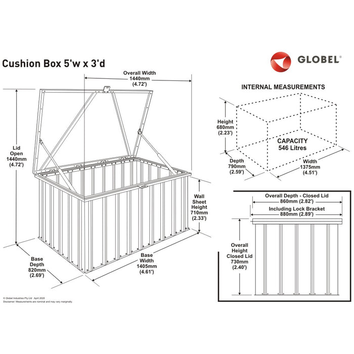 Global Metal Cushion Storage Box 5x3 -Grey