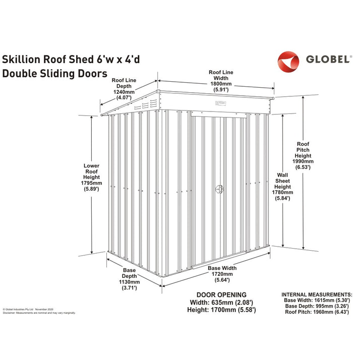 Global 6x4 Heritage Green Metal Pent Shed