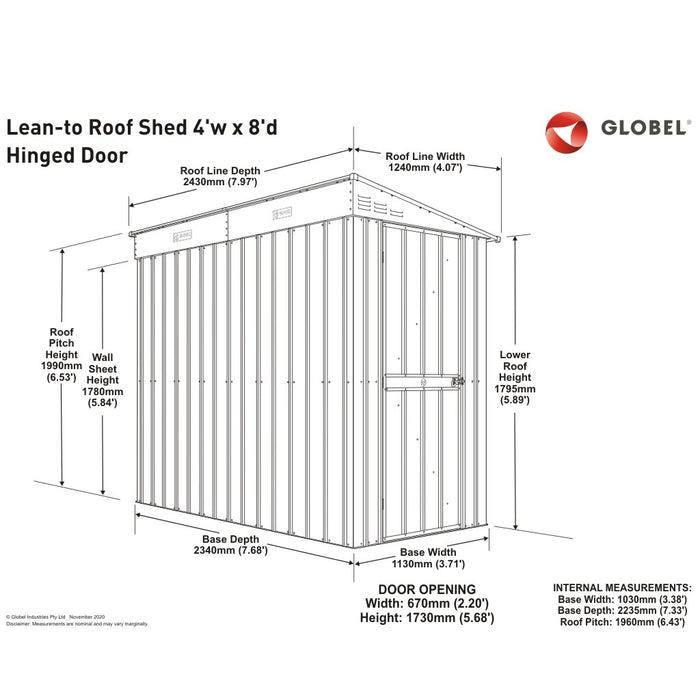 Global 4x8  Anthracite Grey Metal Lean-To Shed
