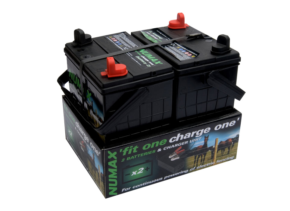 Two pack 12v 35Ah leisure batteries with 4 amp battery charger