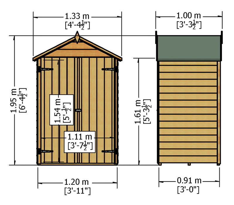 Tool Store / Small Shed - 4' x 3' Overlap Double Doors