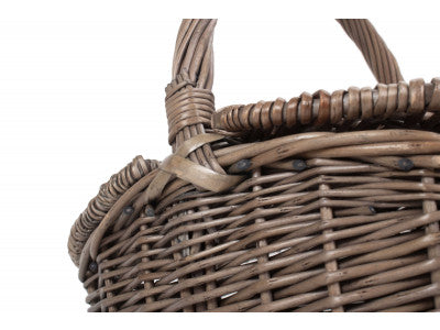 SMALL ANTIQUE WASH FINISH OVAL PICNIC BASKET